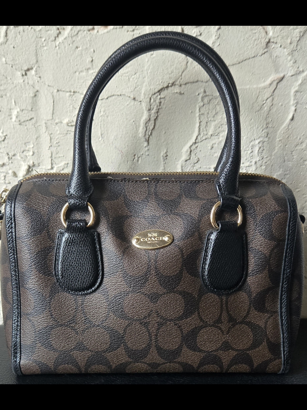 Coach Brown Signature Satchel with Black Trim